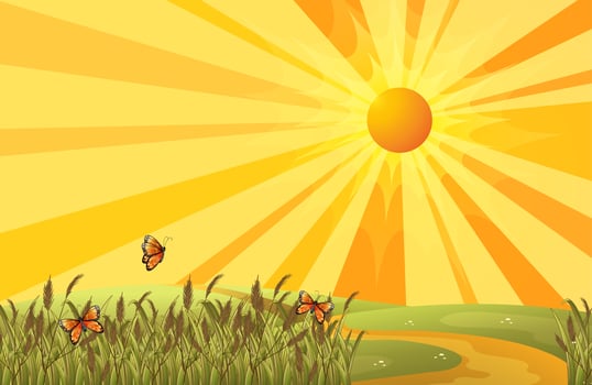 A sunset above the hills vector