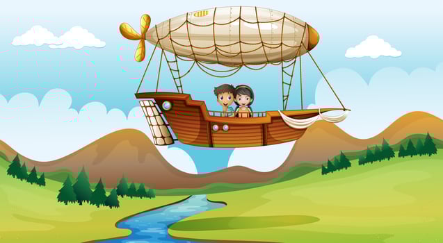 A girl and a boy inside the aircraft vector