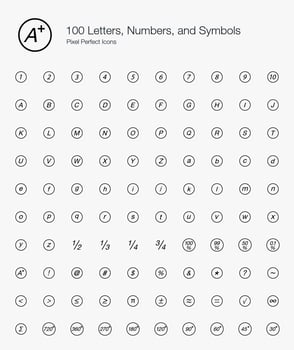 100 Letters, Numbers, and Symbols Pixel Perfect Icons Line Style.  vector