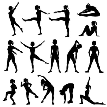 Elegant women silhouette doing fitness exercise. Fitness club set vector