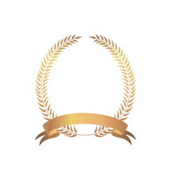 Golden award frame. Winner sign. Laurel wreath with ribbon vector