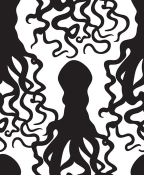 Octopus sea food seamless pattern. Ghost halloween ornament. vector