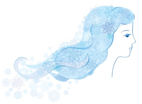 Winter Holiday background with snow girl portrait. Christmas sign vector
