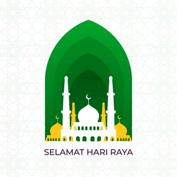 Flat Selamat Hari Raya Eid Mubarak Vector Illustration