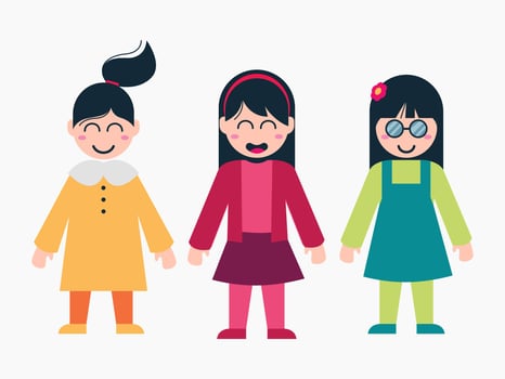 Female Children Character Cartoon Set vector