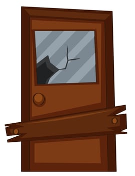 Door with broken glass vector