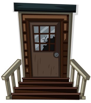 Wooden door with broken window vector