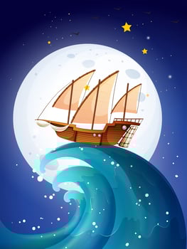 A ship above the giant waves vector