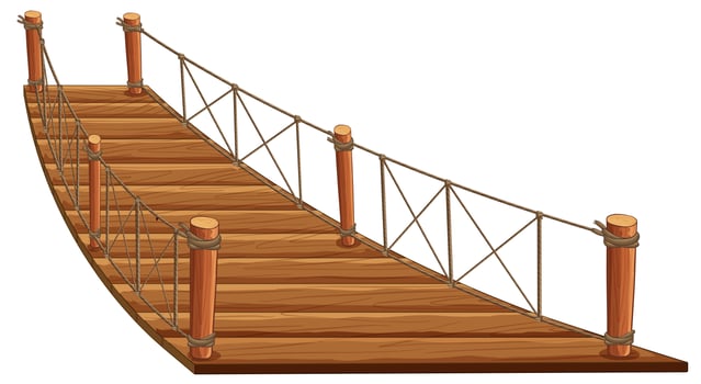 Wooden bridge with rope attached vector