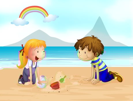 A smiling kids and a rainbow vector