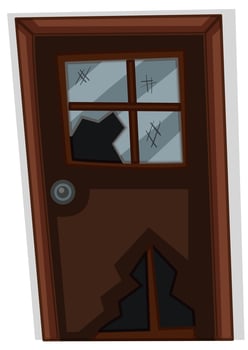 Brown door with broken window vector