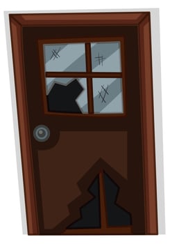 Wooden door with broken glass vector