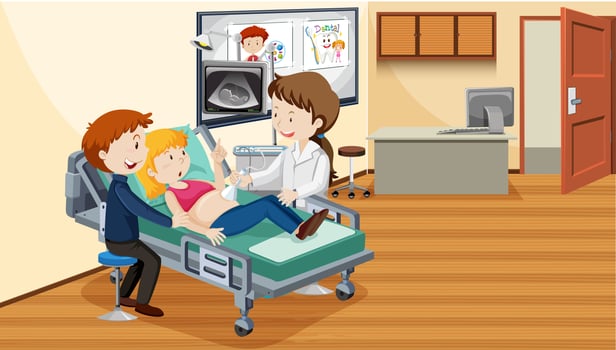 People at hospital doing ultrasound vector