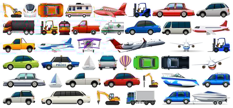 transport set of cars and trucks vector