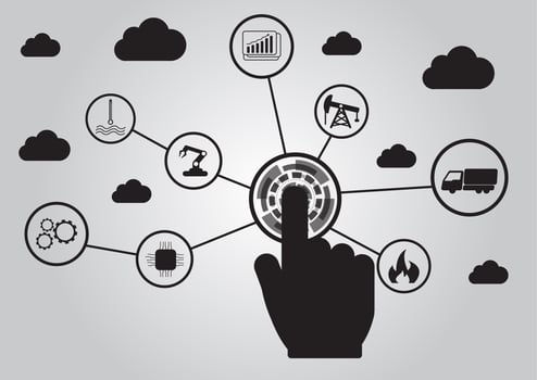 Icon of industry 4.0 concept, Internet of things network, smart factory solution, Manufacturing technology, automation robot with gray background  vector