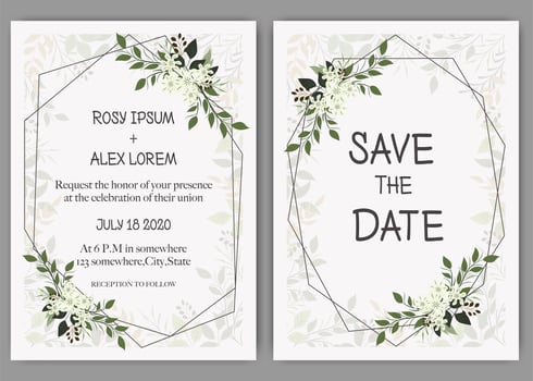 Wedding invite, invitation, save the date card design with elegant lavender  garden  anemone. vector