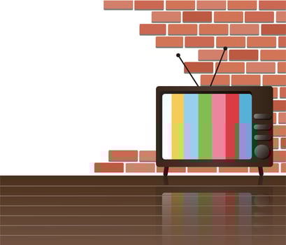 Wall of bricks and television space background art vector