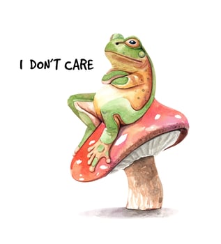 Frog on mushroom watercolor painting. vector