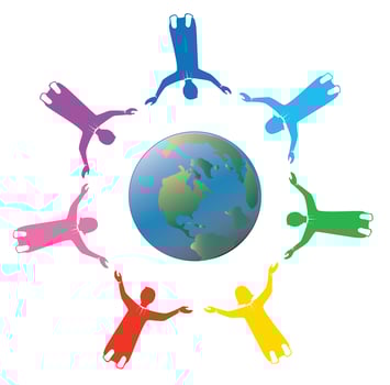 rainbow group of people holding hands for the world with love  vector