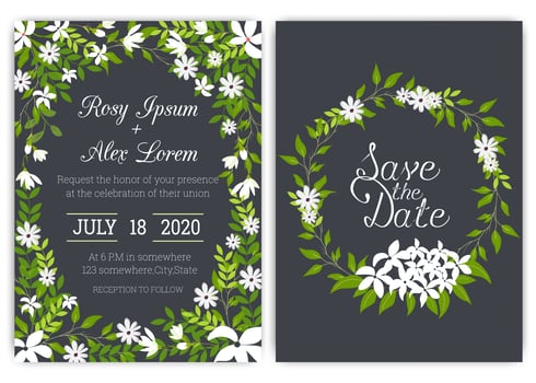 Wedding invitation card Floral hand drawn frame . vector
