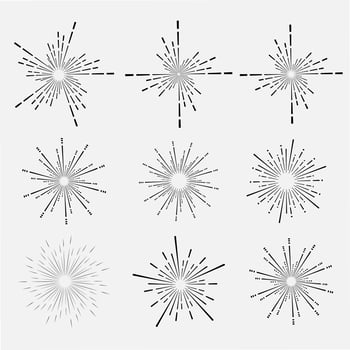 Set of sunburst style isolated on white background, Bursting rays vector illustration.