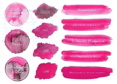 Set of pink watercolor background, Brush stroke logo, Vector illustration.