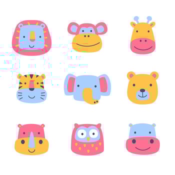 Wild Animal Cartoon Faces Set vector