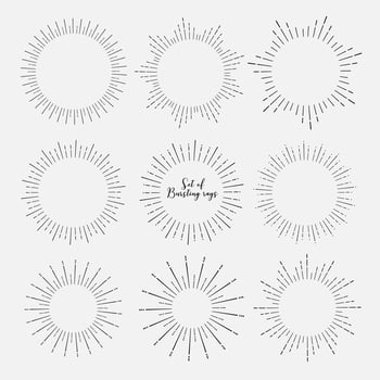 Set of sunburst style isolated on white background, Bursting rays vector illustration.