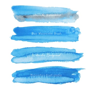 Set of blue watercolor on white background, Brush stroke watercolor, Vector illustration.