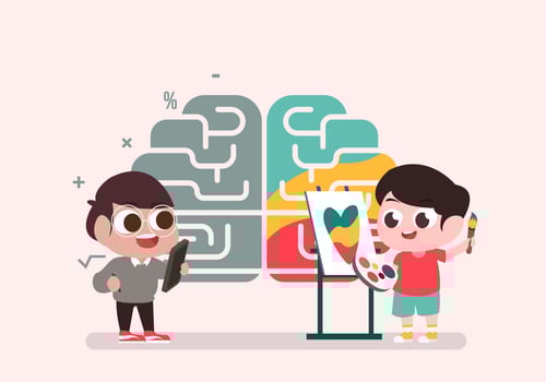 Cute Character On Human Brain Hemispheres Vector Illustration