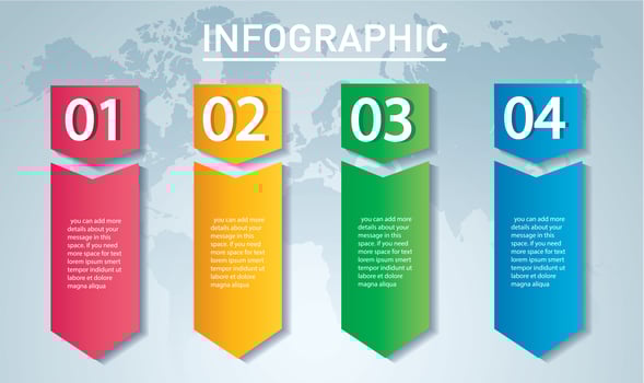 Arrow infographic concept. Vector template with 4 options, parts, stages, buttons. Can be used for web, diagram, graph, presentation, chart, report, step by step infographics. Abstract background