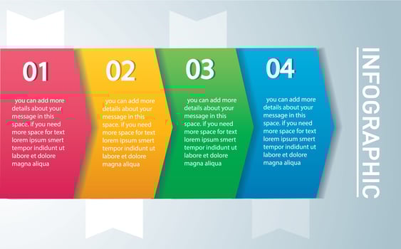 Arrow infographic concept. Vector template with 4 options, parts, stages, buttons. Can be used for web, diagram, graph, presentation, chart, report, step by step infographics. Abstract background