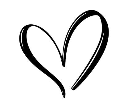 Hand drawn Heart love sign. Romantic calligraphy vector illustration. Concepn icon symbol for t-shirt, greeting card, poster wedding. Design flat element of valentine day