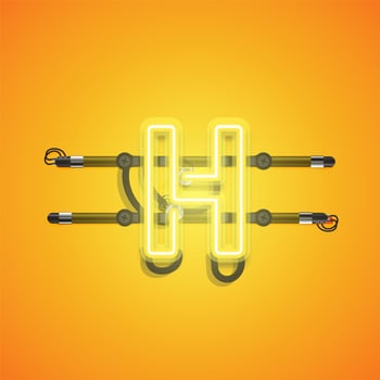 Realistic glowing yellow neon charcter, vector illustration