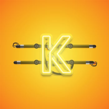 Realistic glowing yellow neon charcter, vector illustration