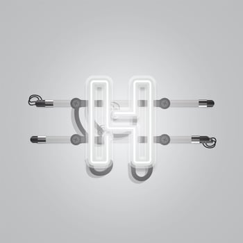 Realistic glowing grey neon charcter, vector illustration
