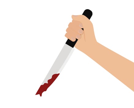 Vector of hand holding a bloody knife on white background