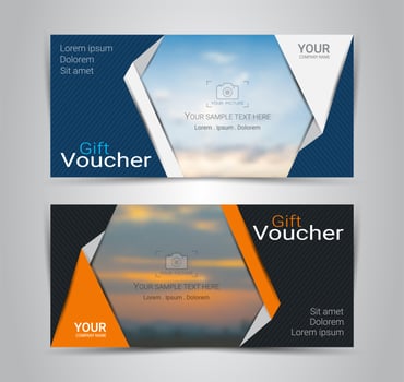 Gift certificates and vouchers, discount coupon or banner web template with blurred background. vector