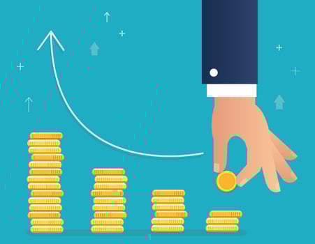 hand holding coin and build coin graph, business concept vector illustration