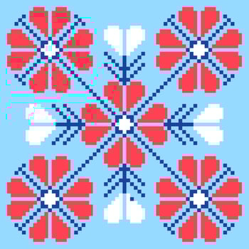 Folk Flowers Pixel Art Pattern vector