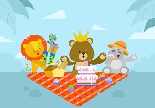 Cute Animal Birthday Vector Illustration