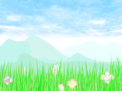 Green gardening with blue sky on vector art.