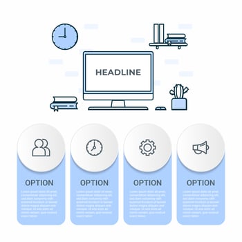 Business infographic. Infographics diagram with workspace business table and computer . template for presentation.  vector
