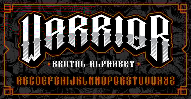 Warrior font, brutal typeface for themes such as biker, tattoo, rock and roll and many other. vector