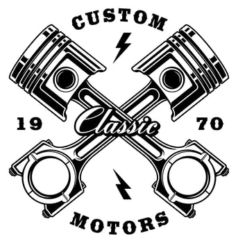Vintage crossed pistons on white background vector