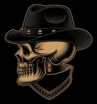 Vintage illustration of cowboy skull in hat with bandana. vector