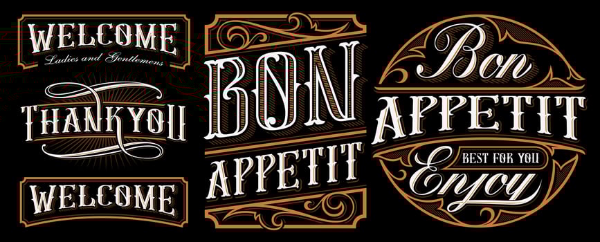 Set of vintage lettering designs for the catering. vector