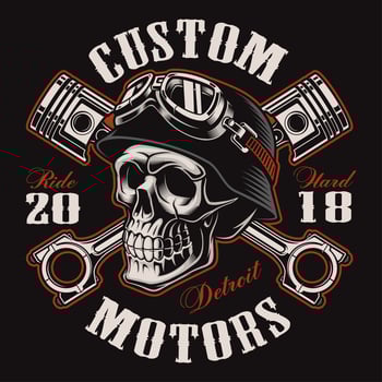 Biker skull with crossed pistons t-shirt design color version vector