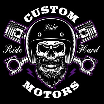 Biker skull with beard and crossed pistons. vector