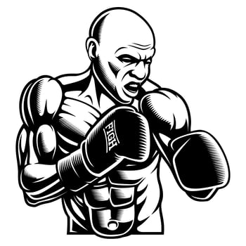 Black white illustration of box fighter vector